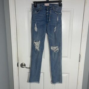 Revice Denim Women's Size 26 High Rise Button Fly Distressed Jeans Raw Hem